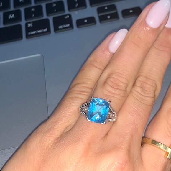 Blue topaz diamond ring - Picture 6 of 7